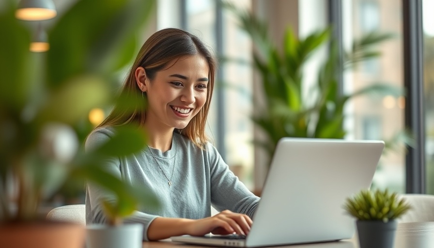 Woman using a laptop in an office, related to embedded payments for trade and field service businesses.