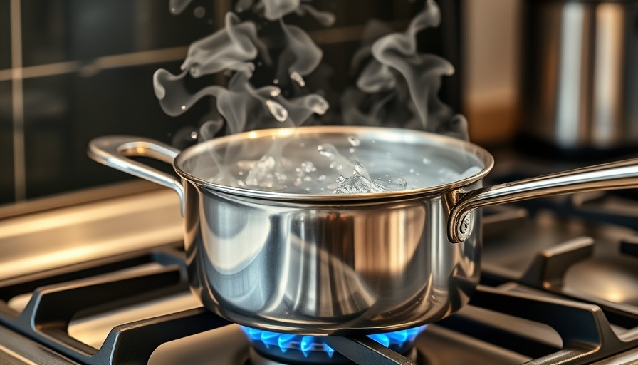 Stainless steel pot boiling water on the stove for home maintenance.