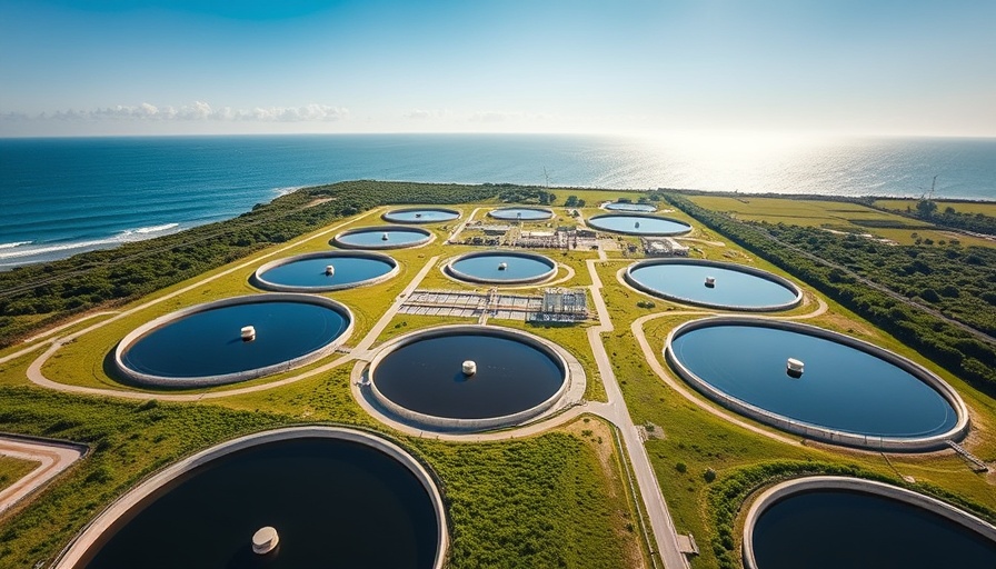 Modern Tijuana River wastewater treatment facility with ocean view.