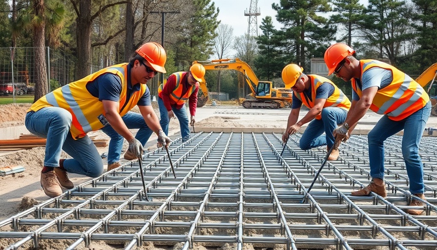 Construction workers with stainless bonded rebar at a site