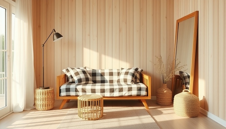 Cozy minimalist summer room with natural wooden elements.