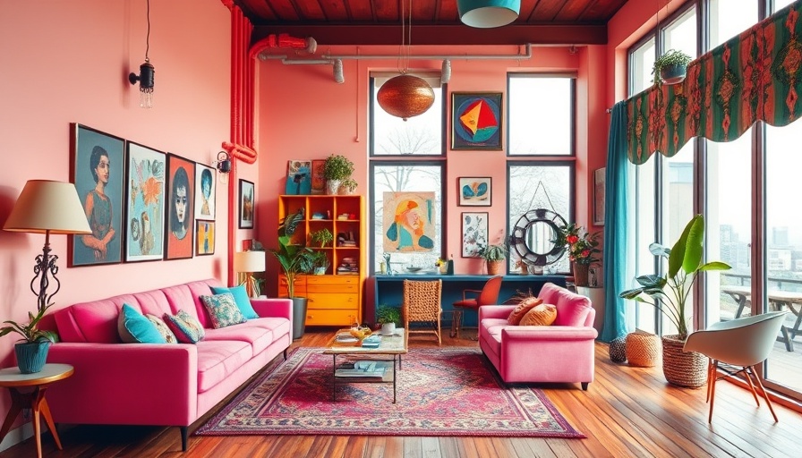 Colorful apartment living room with cooling solutions.