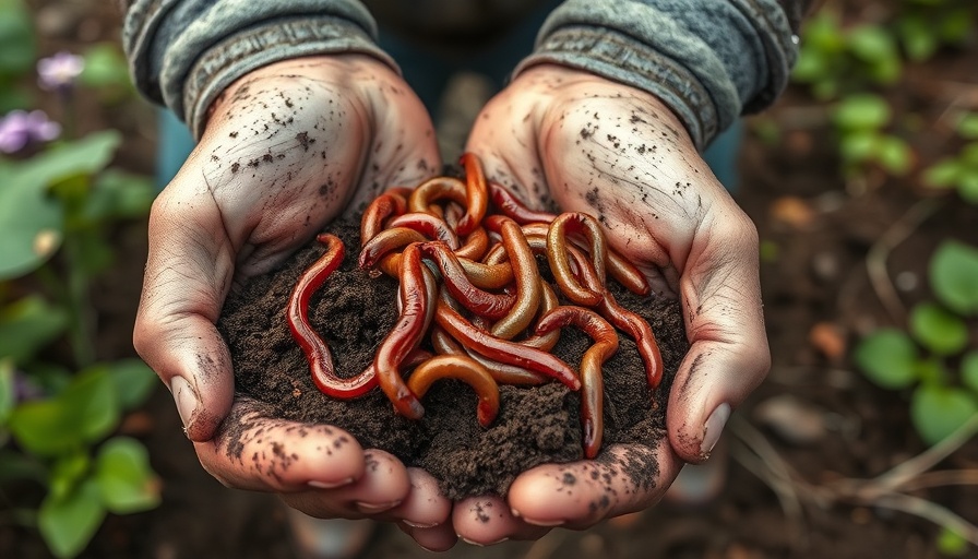 Hands holding earthworms in soil, Worms vs Grubs comparison.