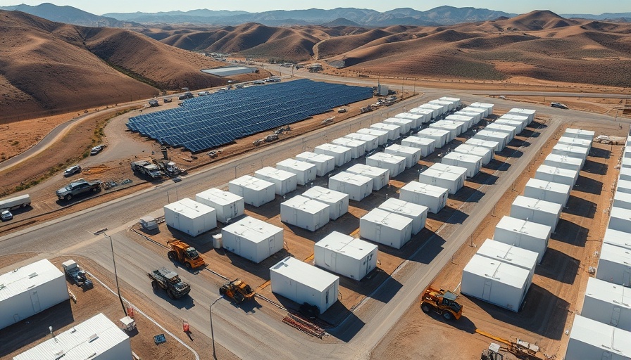 Large California solar battery capacity facility with storage units.