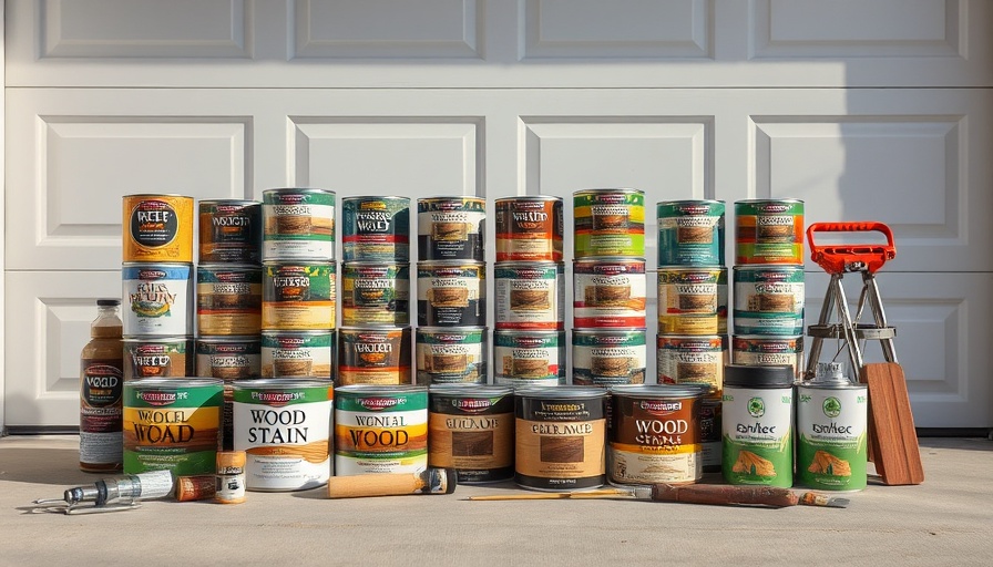 Testing setup for best exterior wood stains in front of garage.
