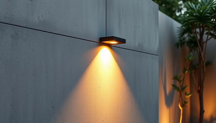 Stylish concrete downlight in outdoor space with foliage.