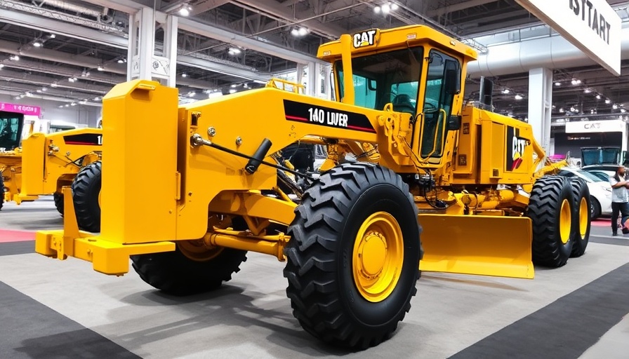 Cat 140 Lever Motor Grader displayed at exhibition