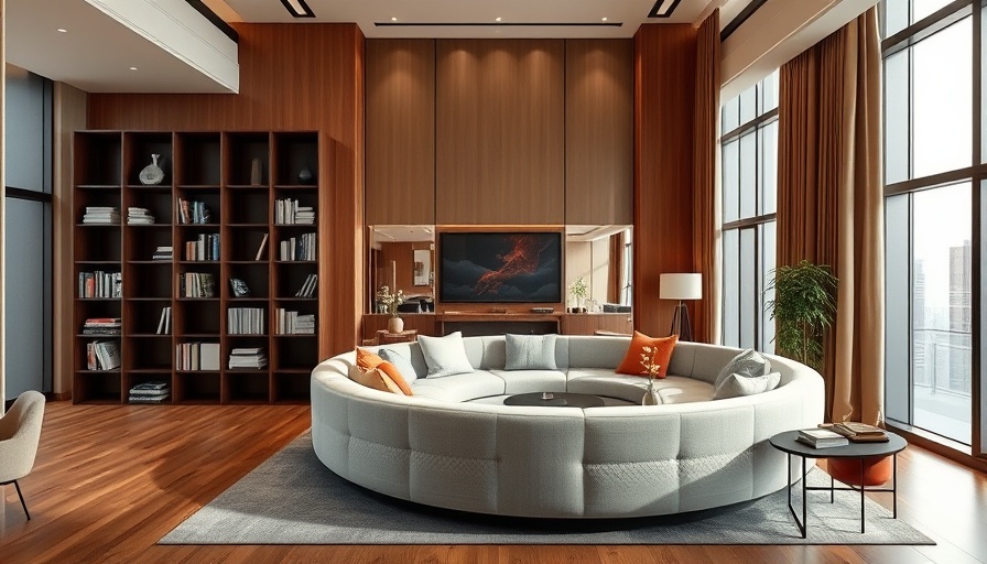 25hours Hotel Bikini Berlin refresh, modern room with circular sofa and bookshelf.