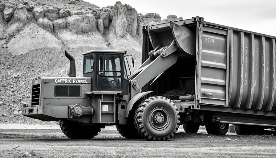 Vintage wheel loader at work in rugged terrain.