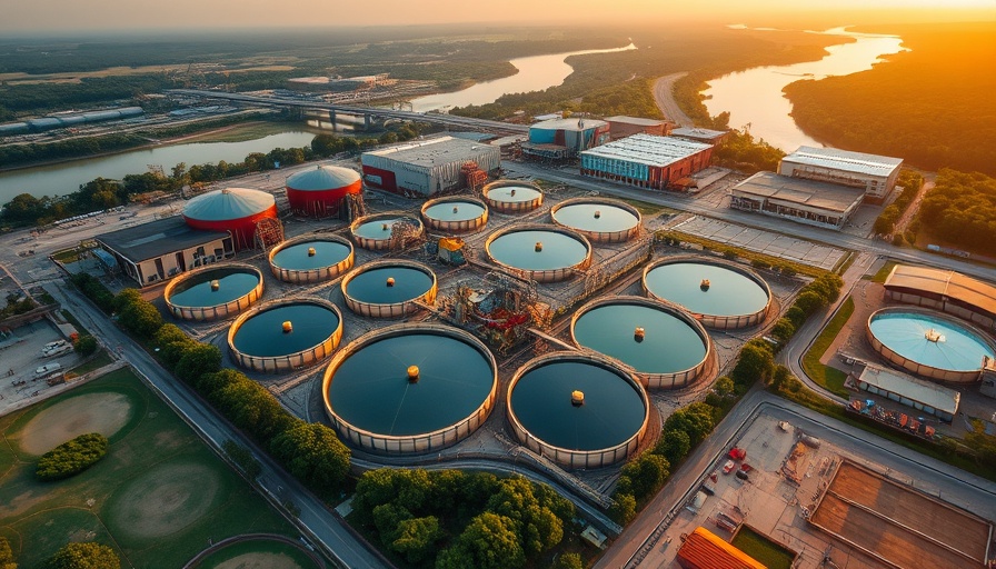 Aerial view of industrial water treatment facility at sunset for NORESCO $100M upgrades.