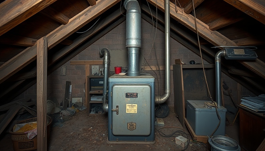 Old furnace in attic, representing traditional energy systems, Electrify Everything Movement.