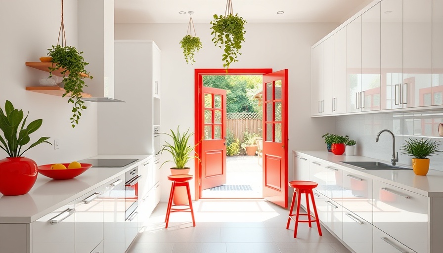 Recession-core kitchen trends with white cabinets and vibrant accents