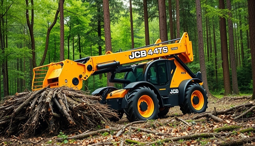 JCB 4TS Teleskid in action cutting through forest.