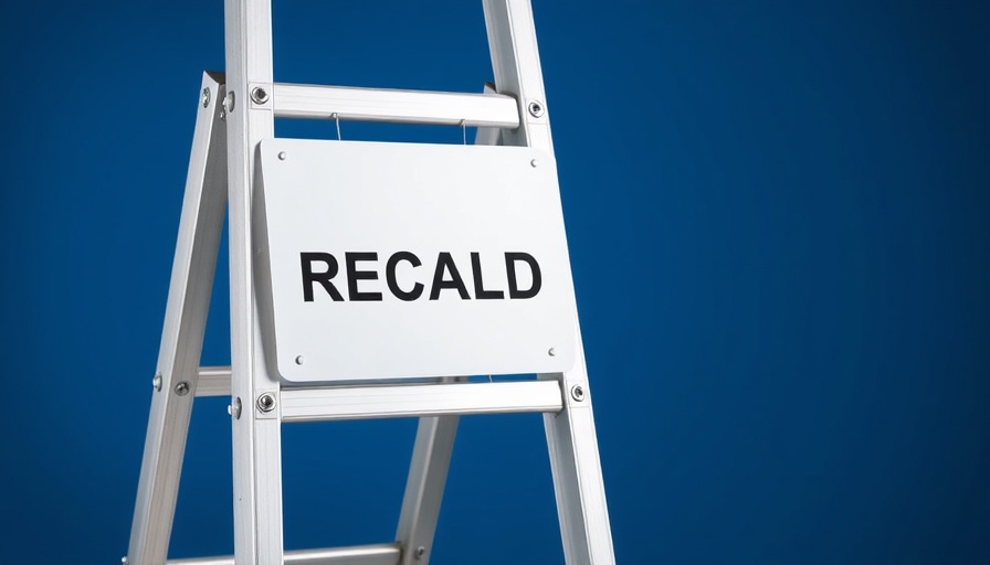Werner ladder recall sign on A-frame ladder with blue background.