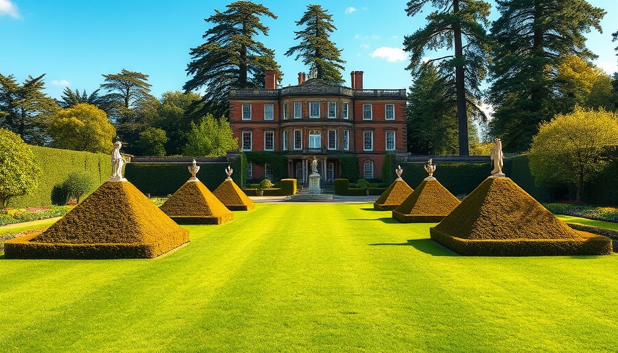 Immaculate royal garden with trimmed hedges and statues, related to royal family gardening scandal.