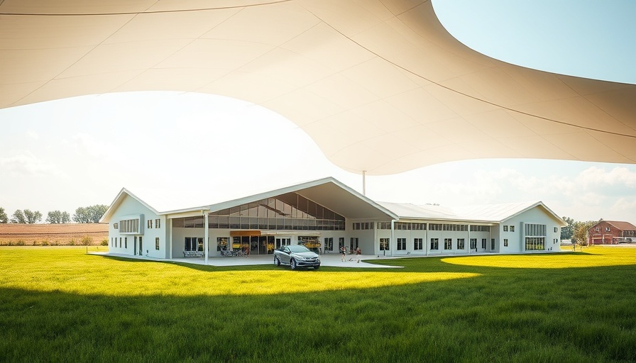 Design concept of North Dakota State Hospital displayed outdoors.