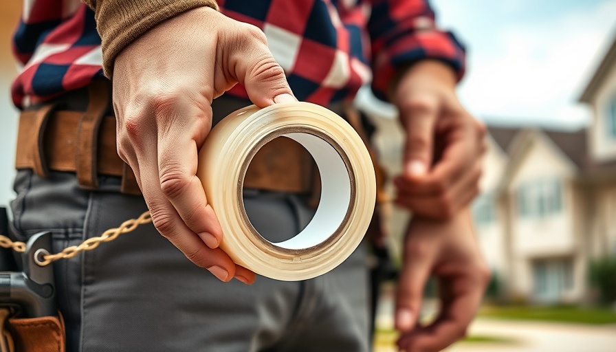 Worker holding clear adhesive tape, showcasing construction benefits.