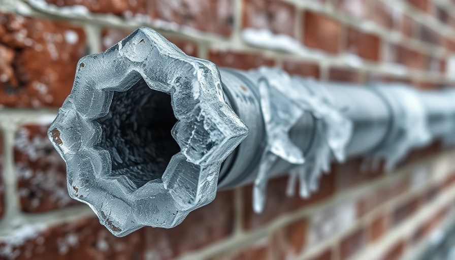 Frozen pipe with ice, highlighting prevention measures.