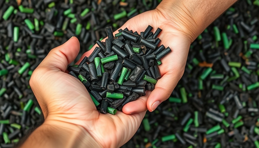 Hand holding rubber mulch, highlighting texture and color.