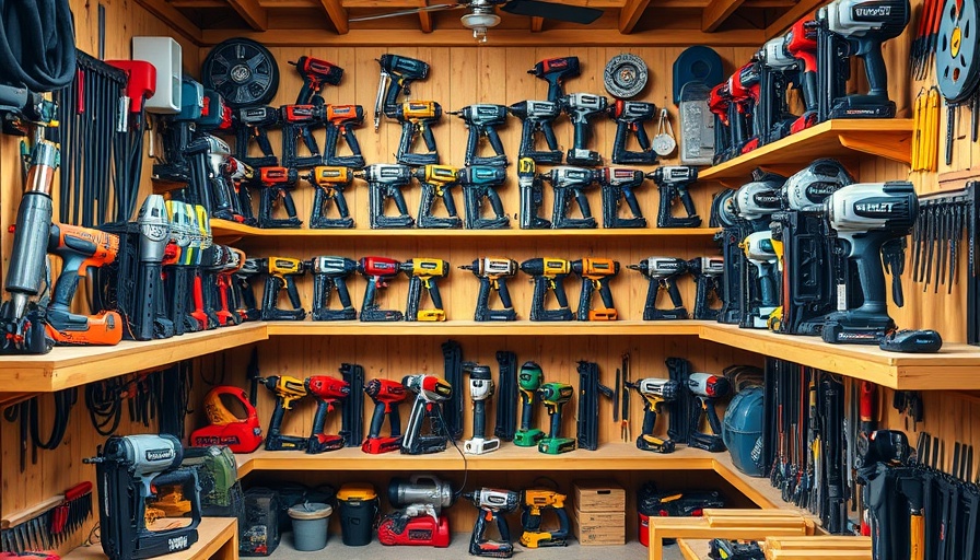 Display of the best nail guns of 2025 in a workshop setting.