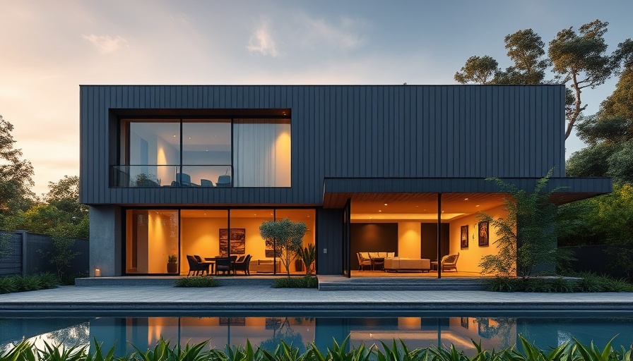 Modern home with rainscreen cladding and large windows at dusk.