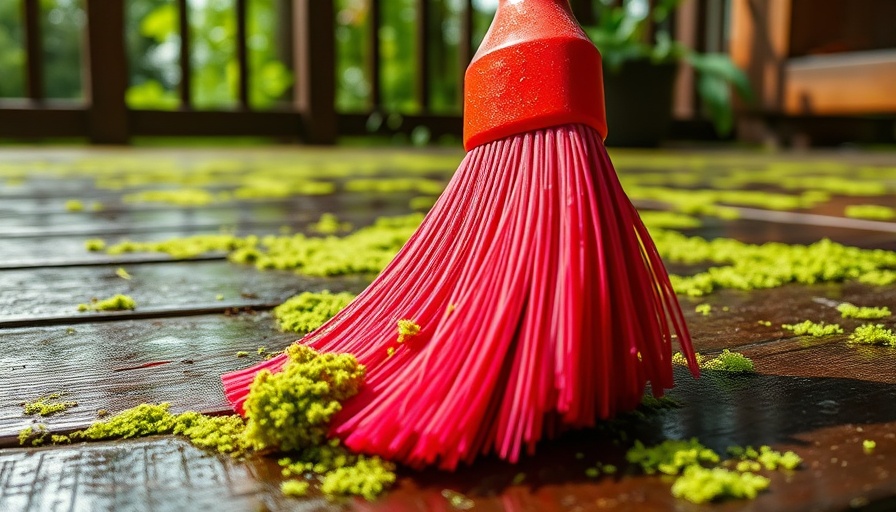 DIY Ways to Get Rid of Algae in Your Yard: Broom Sweeping Algae on Deck.