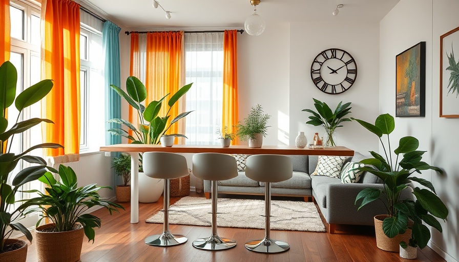 Charming modern living room with bar stools and cozy post Labor Day sales deals.