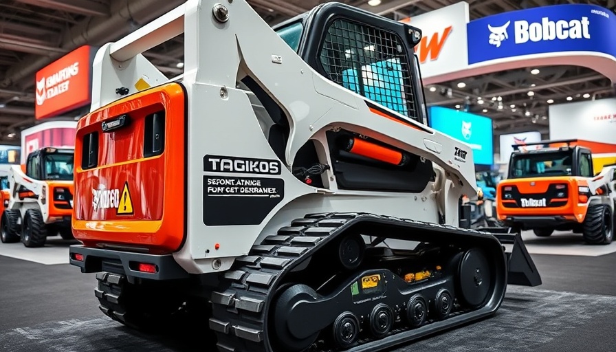 Bobcat T86 compact track loader showcased at trade show.