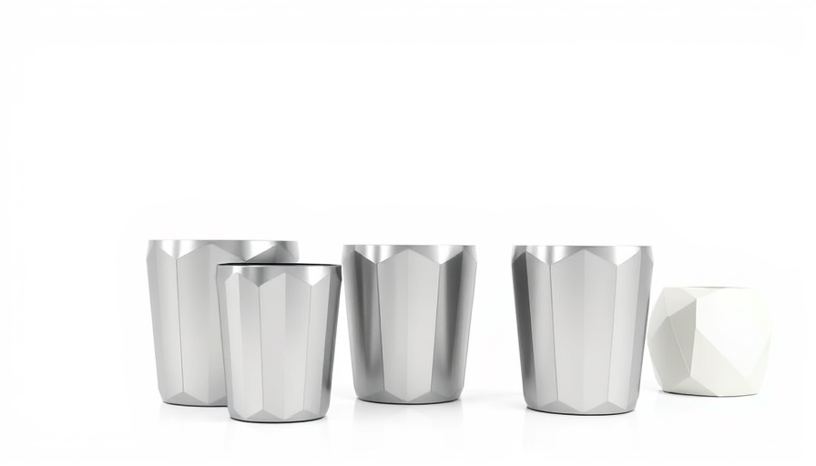 Stylish metallic waste baskets under $70, geometric design.