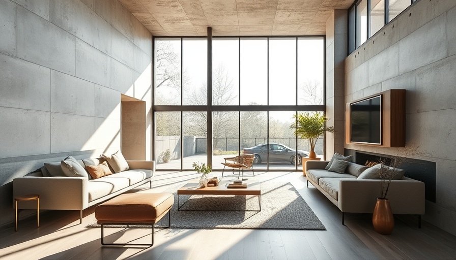 ELEMENT House interior blending concrete and walnut in modern design