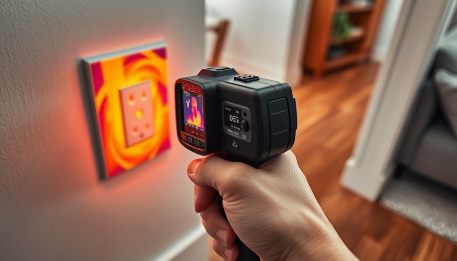 Close-up view of a thermal camera being used for home inspection.