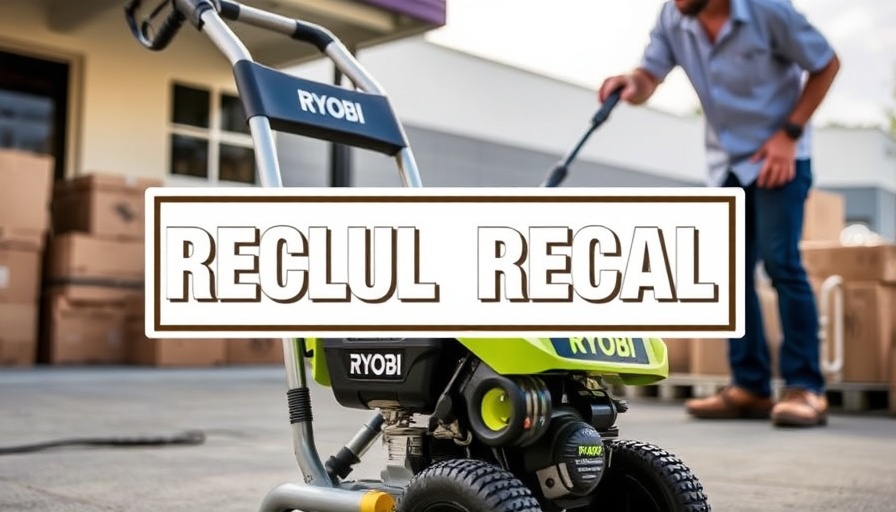 Ryobi pressure washer recall notice with person using equipment outdoors.