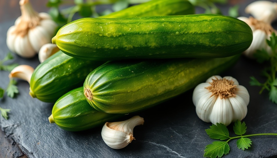 Fresh cucumbers in an edible garden setting.