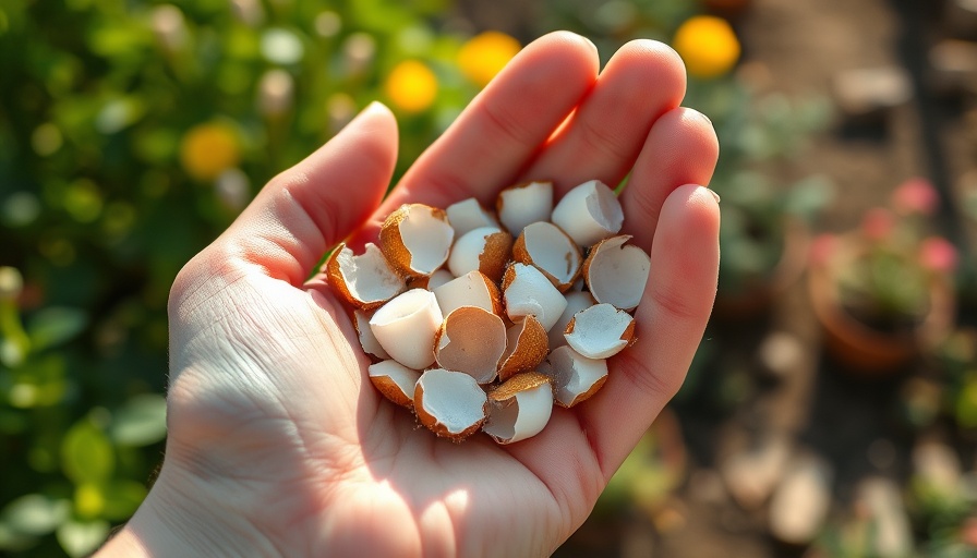 Crushed eggshells in hand enhancing garden soil naturally.