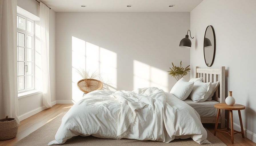 Serene material-mix bedroom with soft natural lighting
