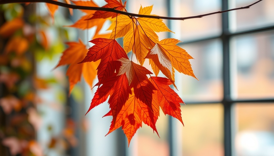 Creative art project using colorful fall foliage hanging on a branch.