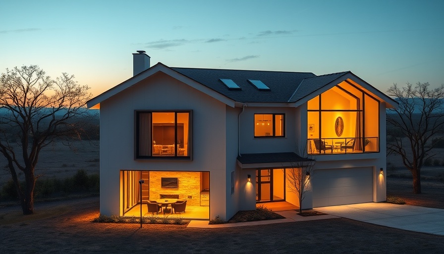 Modern skyview multigenerational home at sunset, elegant design.