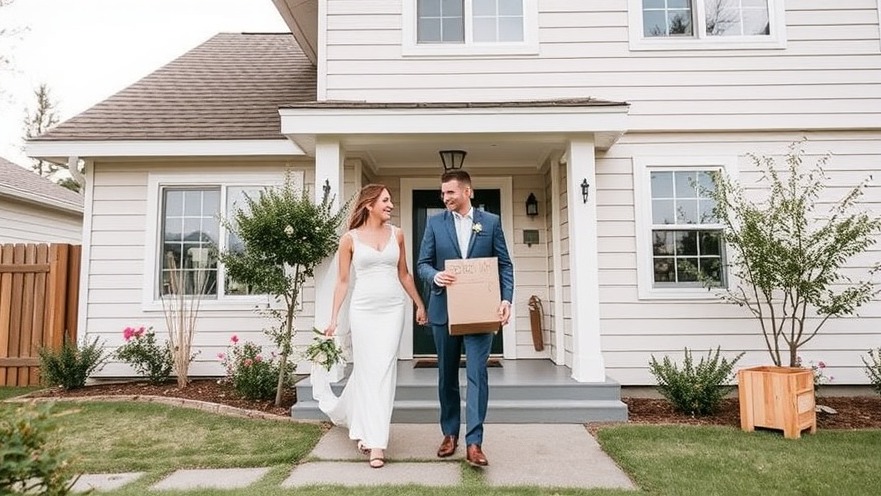 Newlyweds as first-time home buyers moving into their new home.