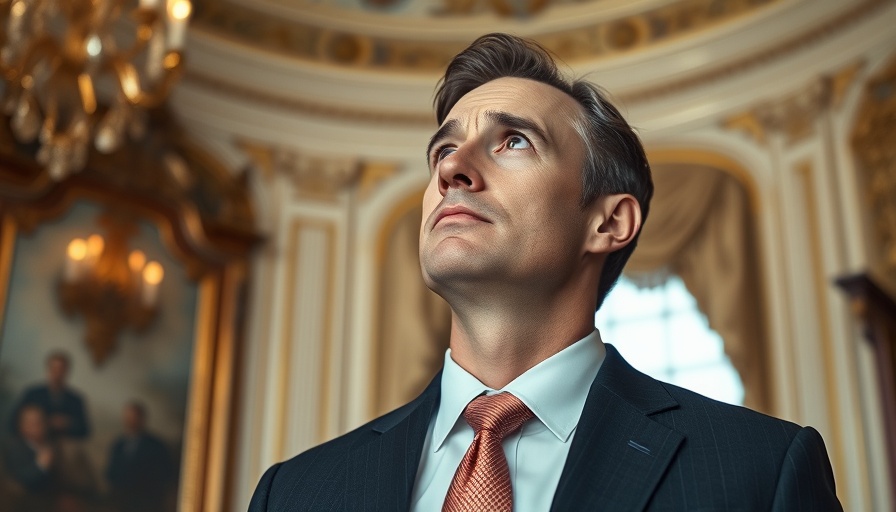 Portrait of man in suit looking upwards thoughtfully, DOGE AI mass-firing tool context.