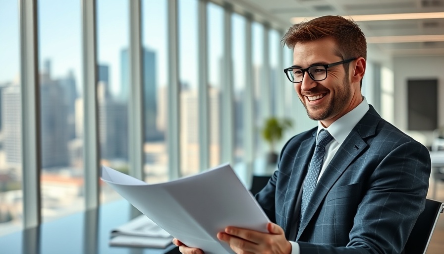 Banker reviewing documents in modern office, reflecting mortgage market growth.