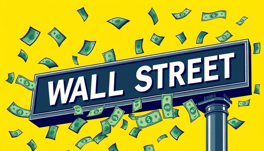 Wall Street sign with dollar bills illustration.