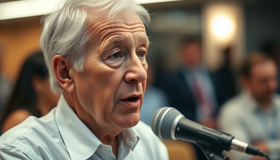 Elderly man speaking at an event related to Kroger CEO resignation.