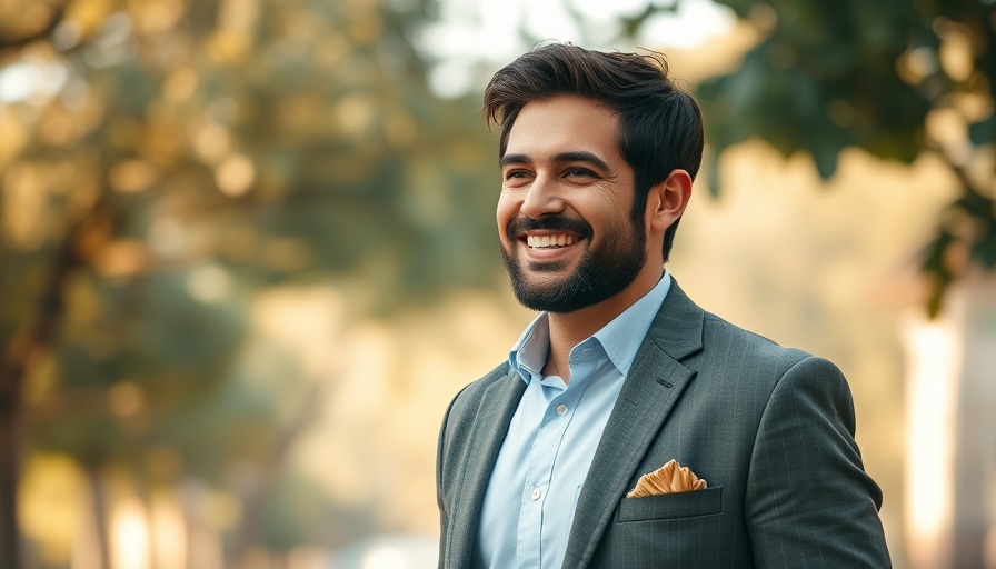 Smiling man standing outdoors in soft natural light.