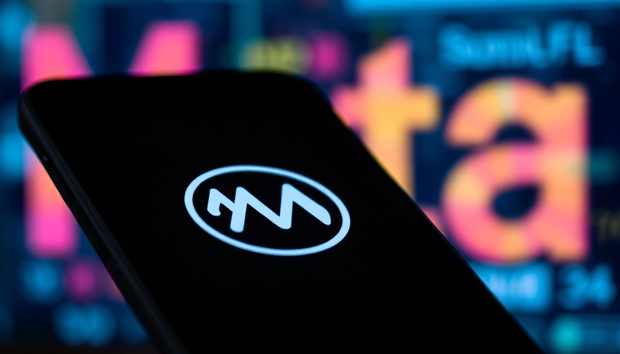 Meta logo on smartphone screen with blurred Meta background.