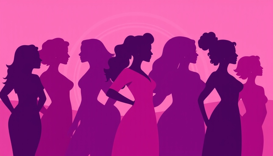 Abstract silhouettes of women in purple and pink for International Women's Day.