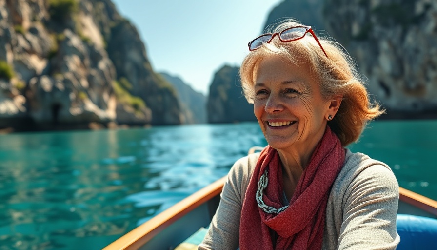 Content woman enjoys a boat ride by limestone cliffs, reflecting great wealth transfer women.