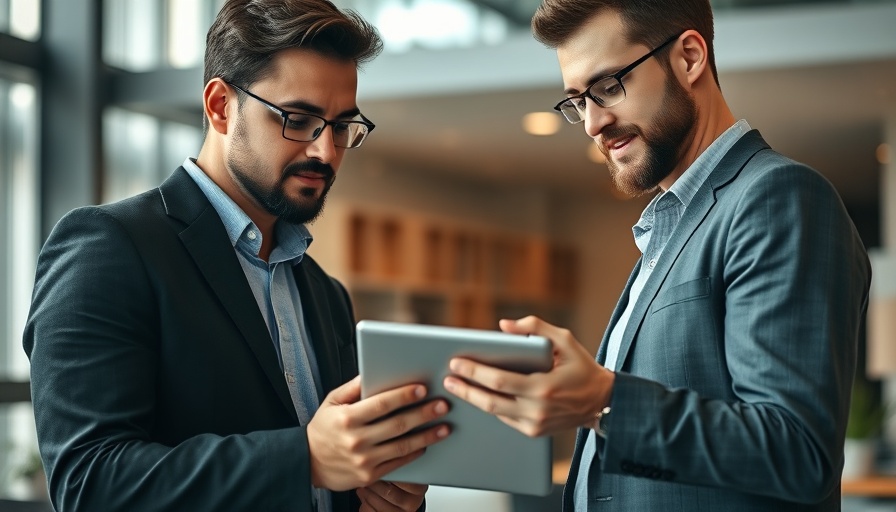 Coworkers discussing email marketing time optimization using a tablet.