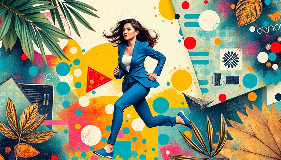 Abstract collage of woman running with digital elements, illustrating job hopping concept.