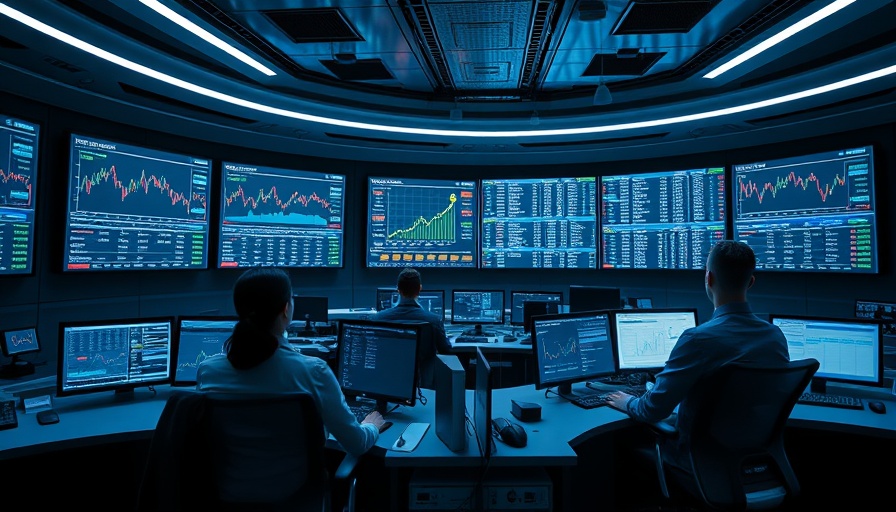 Oklo stock performance display in a futuristic control room with analysts.