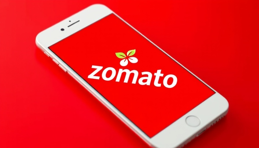 Zomato logo on phone screen amid job cuts backdrop.